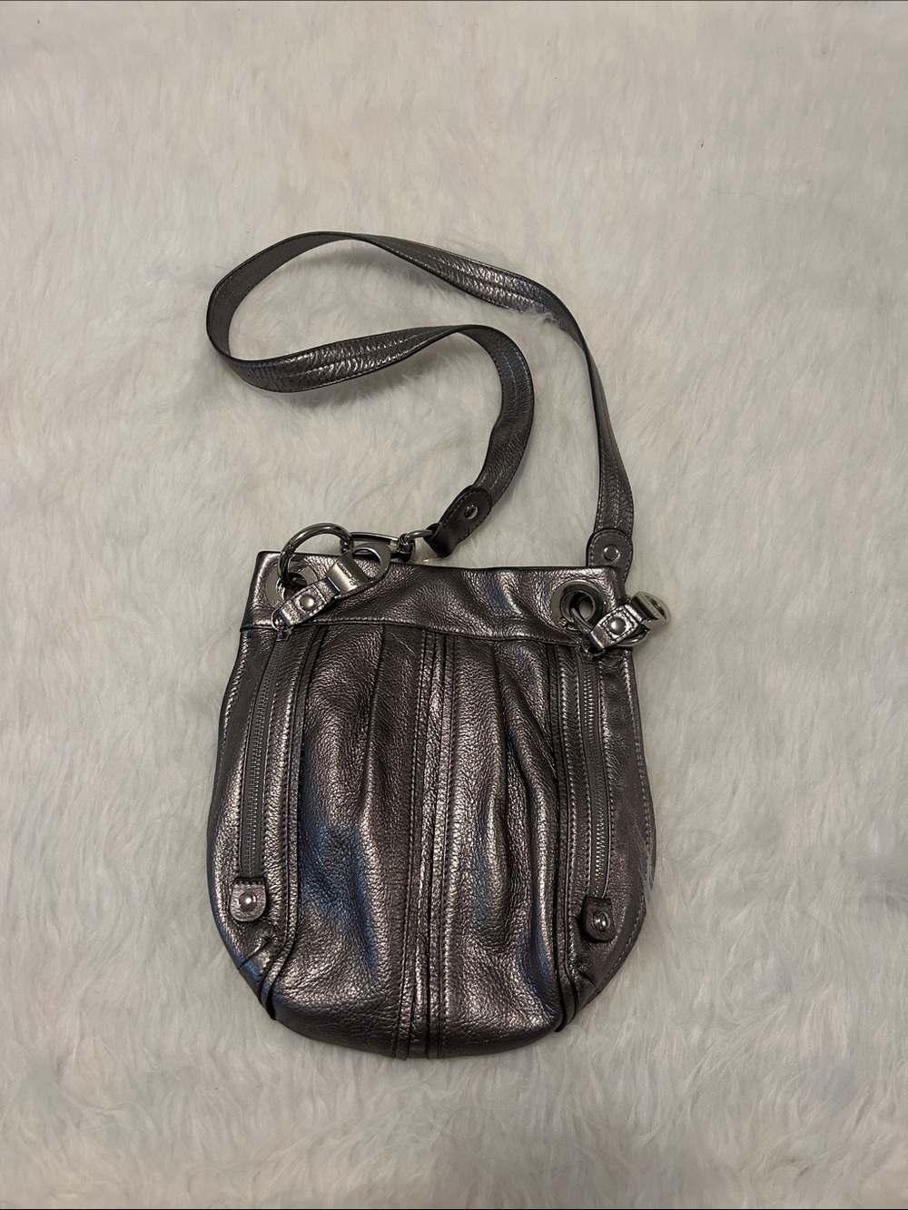 b. makowsky Silver Crossbody Bag